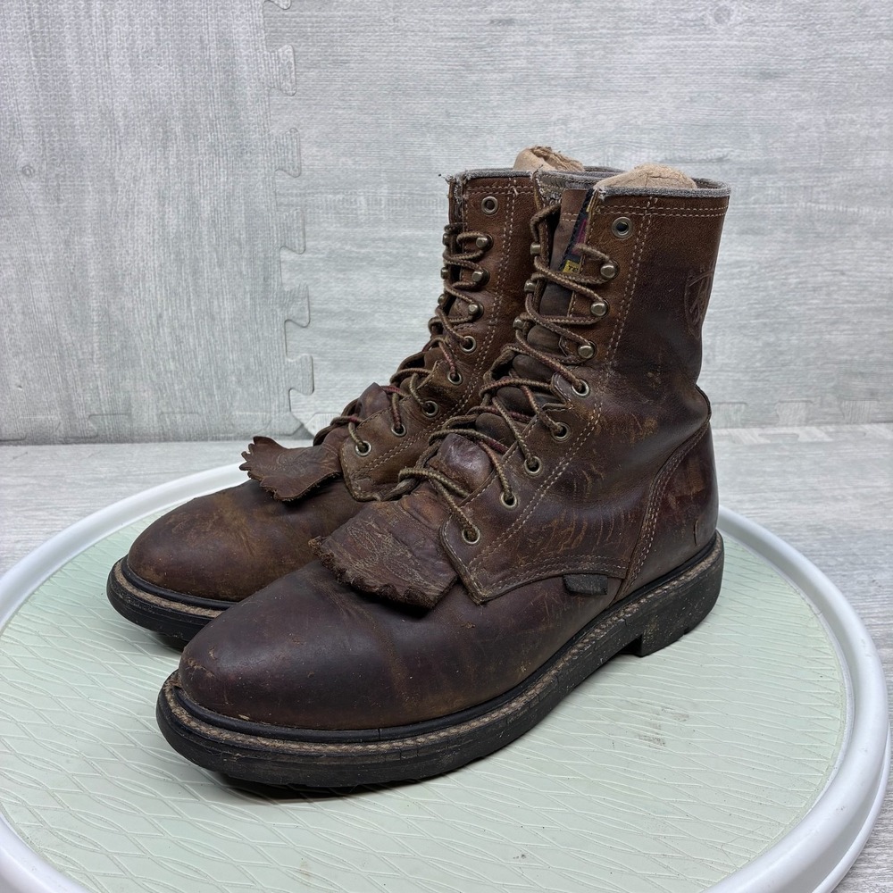 Ariat Cascade 8" Work Boots Mens 8.5 D Brown Aged Leather Kiltie Heritage